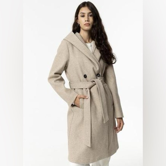 Zara Ecru Taupe Knit Hooded Belted Winter Coat - Picture 14 of 16